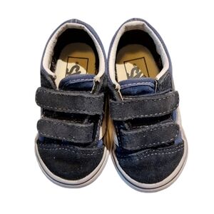 Vans Old Skool V Double Strap Black Blue White Toddler Baby Sneakers Size 5 T
